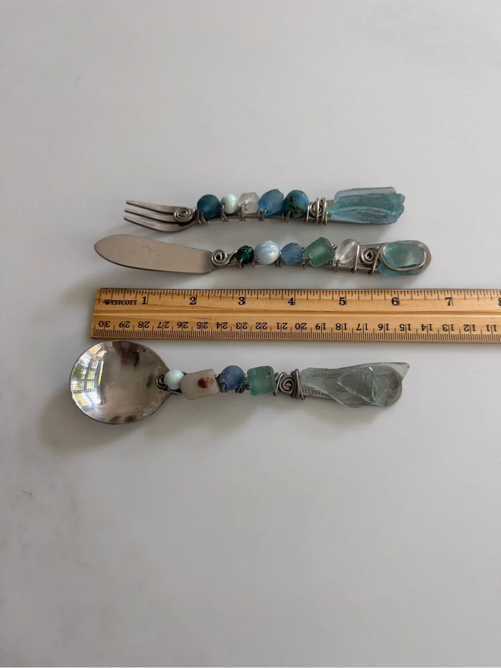 Choice Wire Wrapped stones Sea Glass 3pc Flatware Set Artisan Knife Fork Spoon⁠